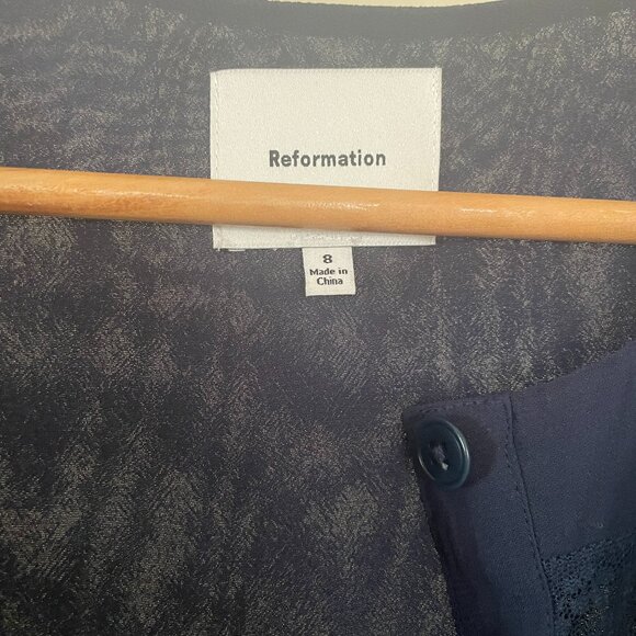 Reformation Woodson Dress, Navy, Size 8 - Picture 5 of 6